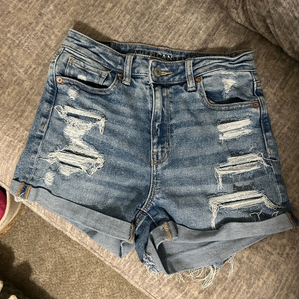 American Eagle Outfitters Light Blue Distressed Denim Jean Shorts